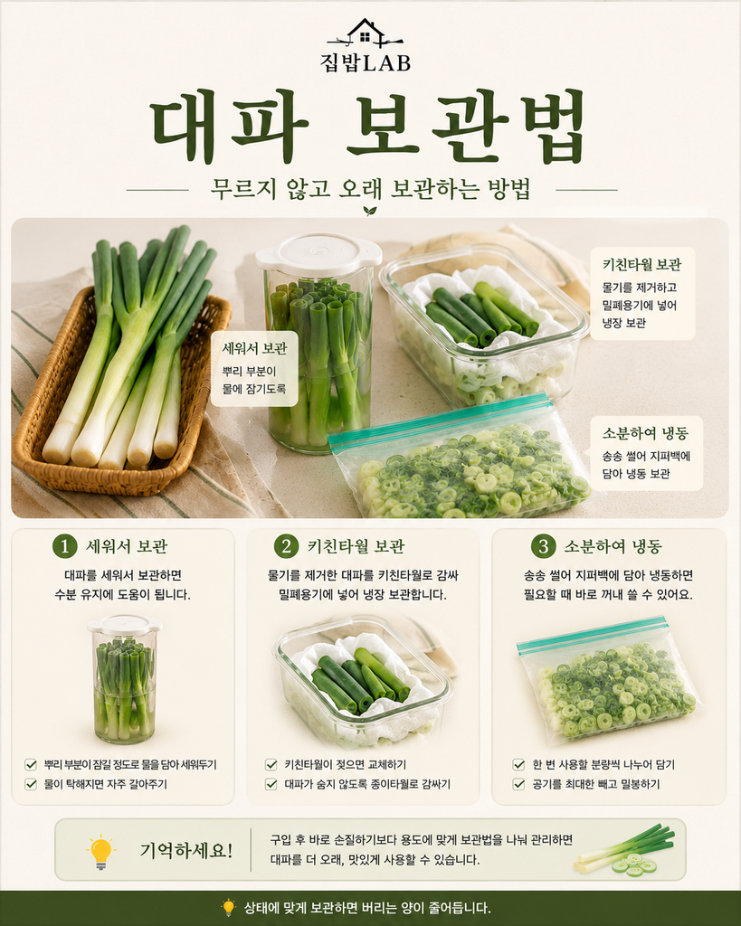 무르지 않고 오래 보관하는 대파 보관법