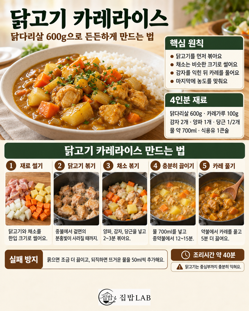 닭고기 카레라이스 만들기 4인 가족 레시피