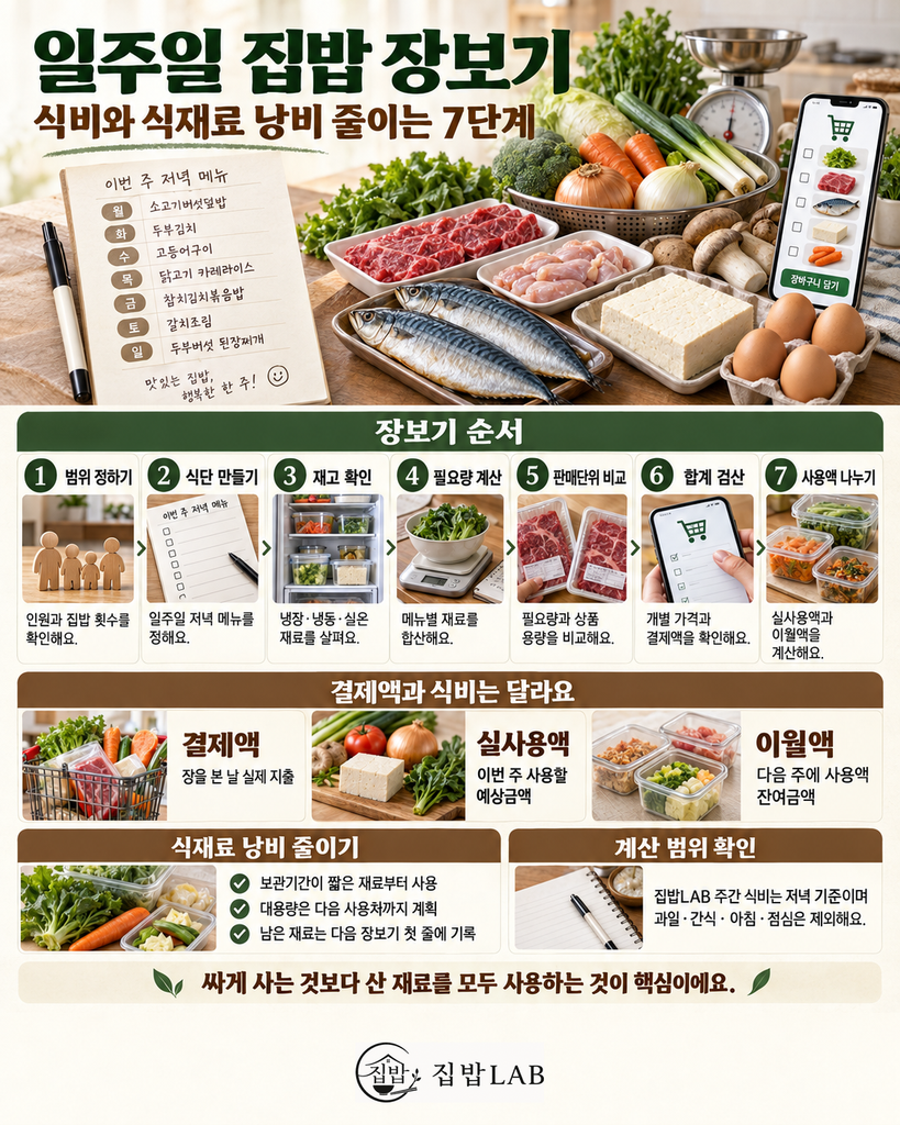 일주일 집밥 장보기 방법과 식비 절약 7단계