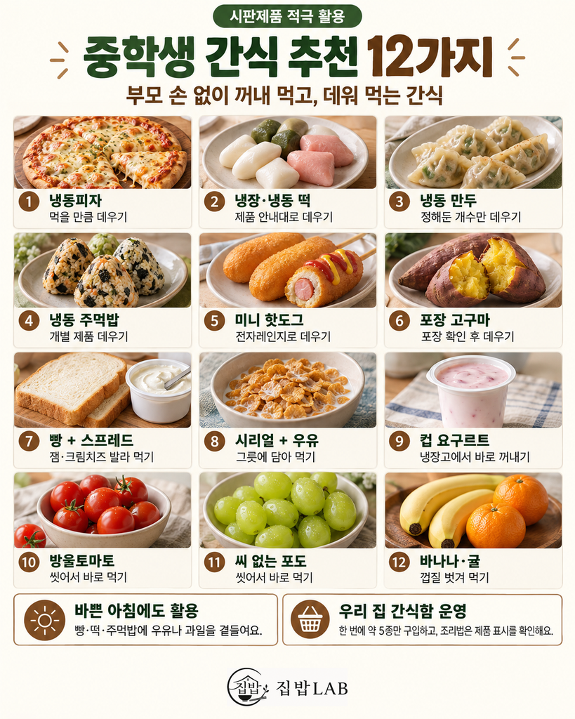냉동피자와 떡, 빵, 과일로 구성한 중학생 간식 추천 12가지